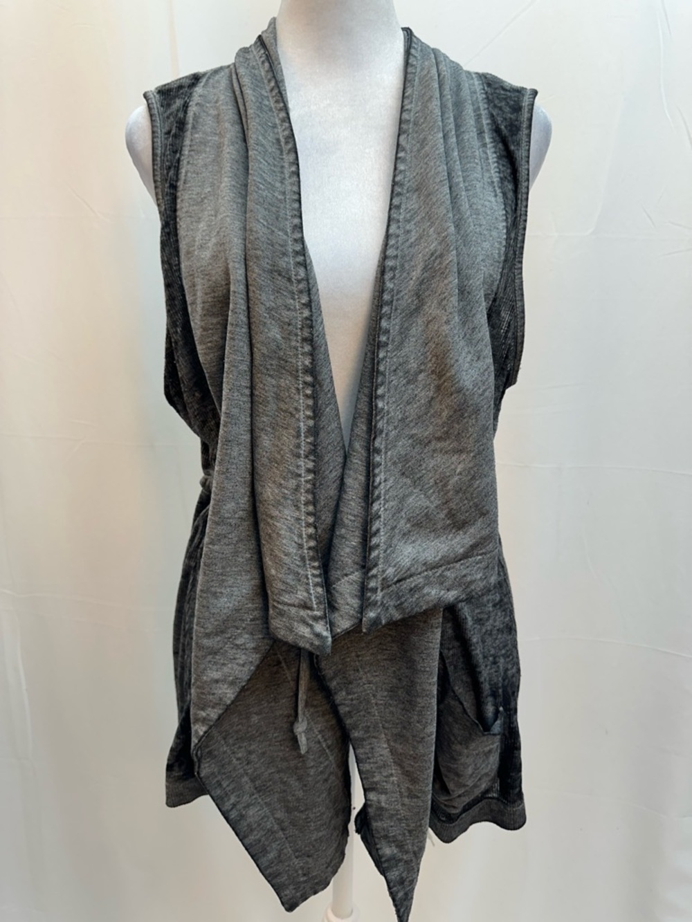 Vanity Gray Sleeveless Draped Open-Front Vest L
